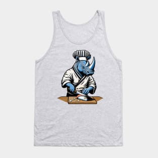 Sushi Master Rhino - Retro Japanese Chef Cartoon Tank Top